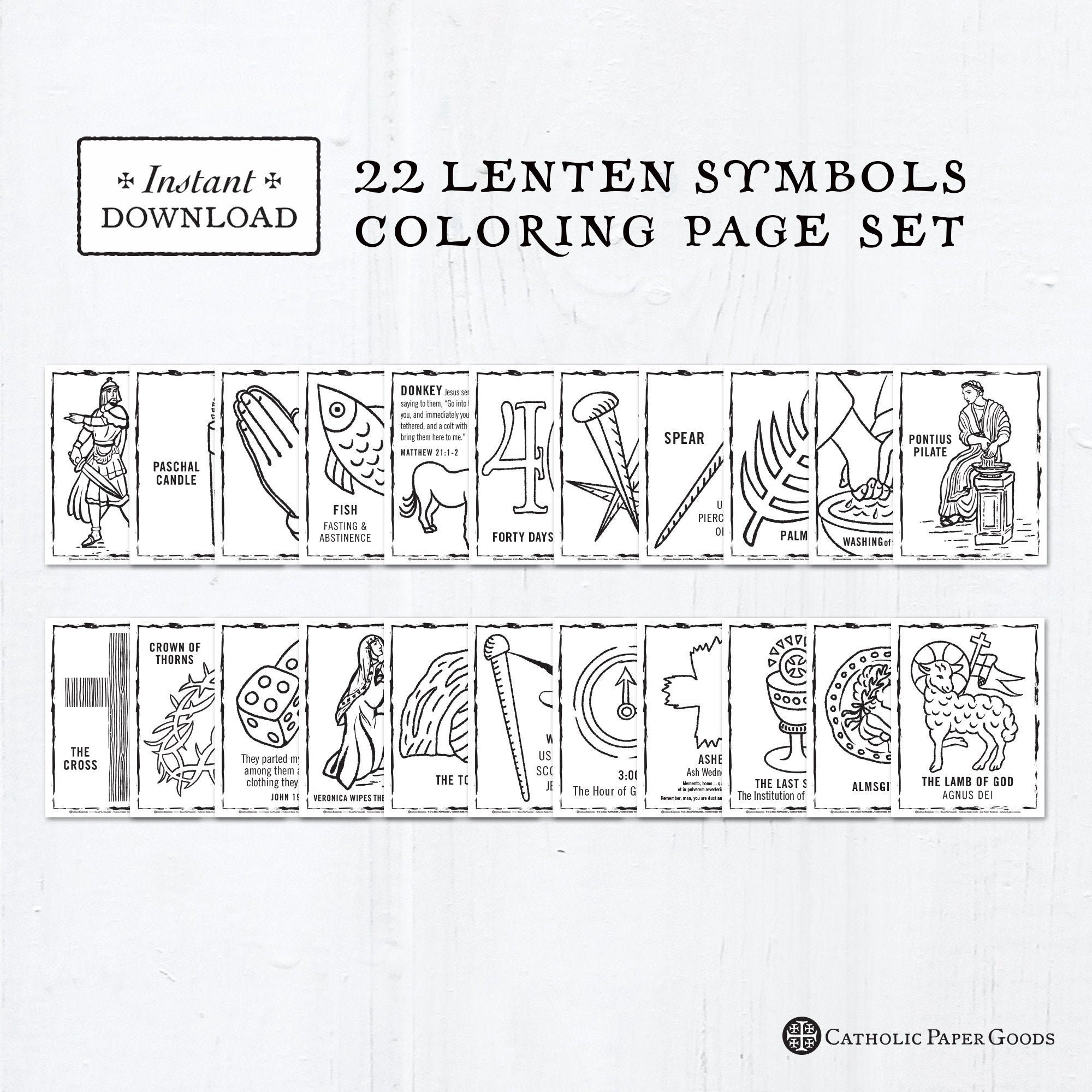 Catholic Coloring Pages - Lenten Symbols - Bundle of 22 - Lent Activity