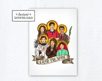 Young Saints 5x7 Card Art Print, Instant Download, Downloadable PDF Saint Squad Maria Goretti Carlo Acutis Dominic Savio Jacinta Marto Jose