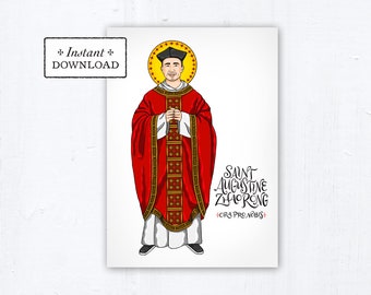 St. Augustine Zhao Rong Card, Catholic Greeting Card, Catholic Saint, Art Print, Instant Download, Downloadable PDF 5x7, Confirmation Gift