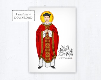 St. Augustine Zhao Rong Card, Catholic Greeting Card, Catholic Saint, Art Print, Instant Download, Downloadable PDF 5x7, Confirmation Gift