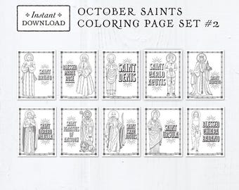 Catholic Coloring Pages - October Saints Set #2 - Bundle of 10 - Catholic Saints - Printable Coloring Pages - Digital - PDF
