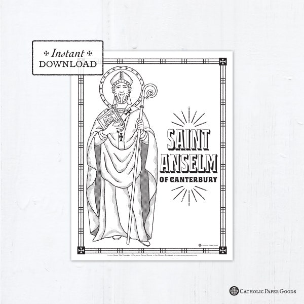 Catholic Coloring Page - Saint Anselm of Canterbury - Catholic Saints - Printable Coloring Page - Digital - PDF