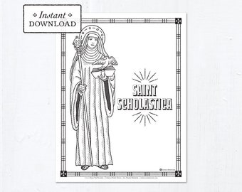 Catholic Coloring Page - Saint Scholastica - Catholic Saints - Printable Coloring Page - Digital - PDF