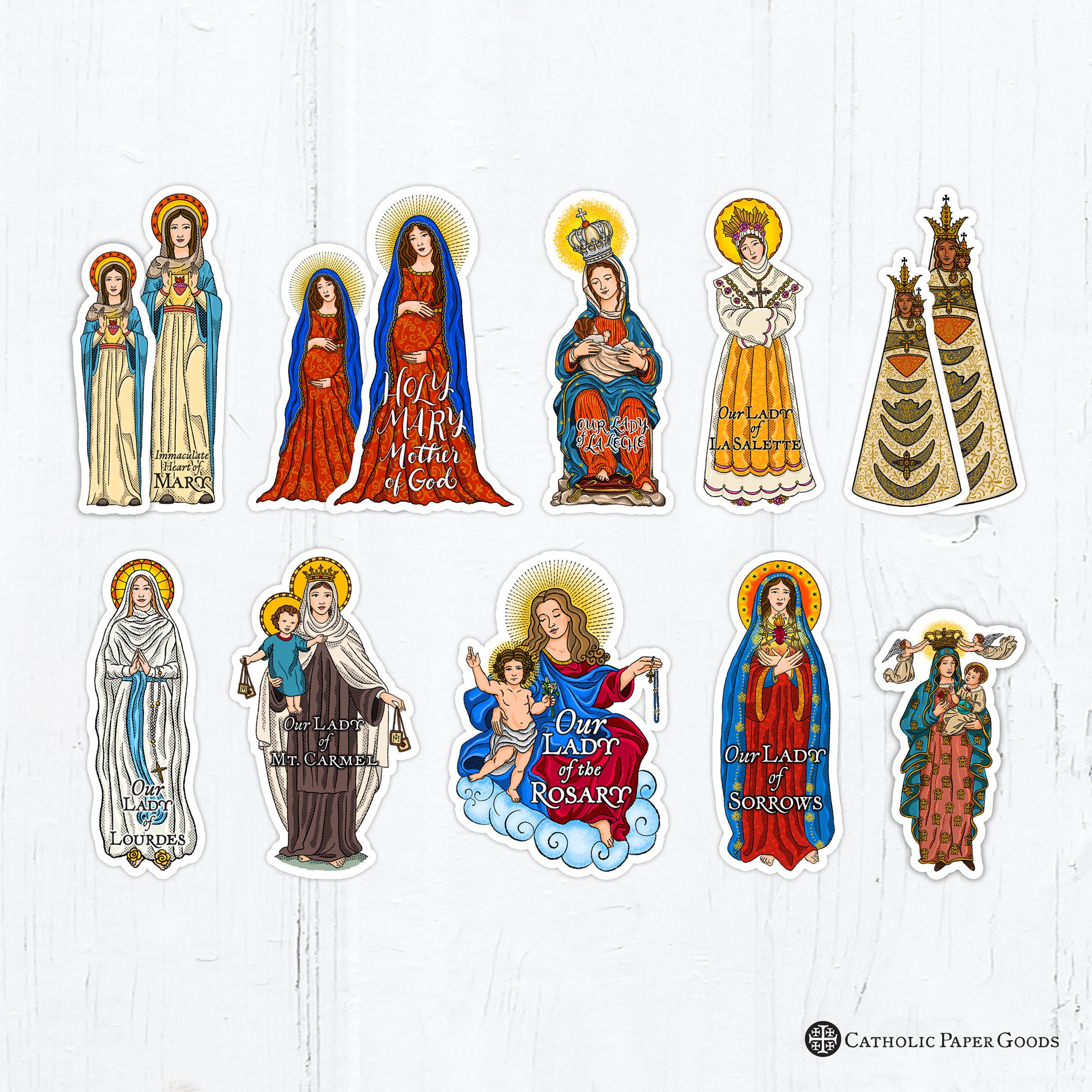 Marian 3 inch AND 4 Inch Die Cut Vinyl Stickers Peel & Stick Catholic