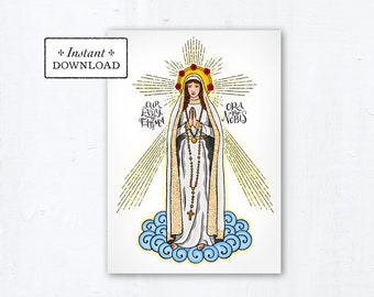 Our Lady of Fatima Card - Art Print - Instant Download - DIY Downloadable PDF 5"x7" - Saint Card Saint Art Print Confirmation Gift