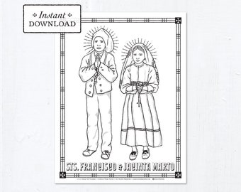 Catholic Coloring Page - Saints Francisco & Jacinta Marto - Catholic Saints - Printable Coloring Page - Digital - PDF