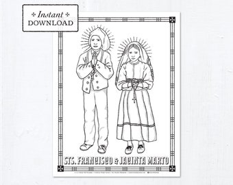 Saints Francisco & Jacinta Marto Catholic Coloring Page Catholic Saints, Printable Coloring Page, Our Lady of Fatima, Miracle of the Sun