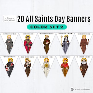 All Saints Day Banners Set 2, Color Saint Banners, Printable Banner, All Saints Party Decor, Printable Saint Banner, All Saints Day Decor