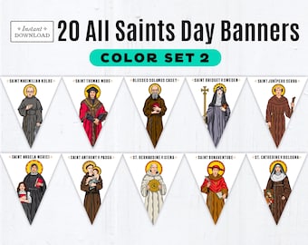 All Saints Day Banners Set 2, Color Saint Banners, Printable Banner, All Saints Party Decor, Printable Saint Banner, All Saints Day Decor