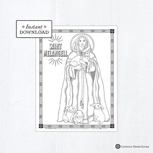 Saint Melangell Catholic Coloring Page, Catholic Saints Printable Coloring Page, Digital Catholic Coloring Page