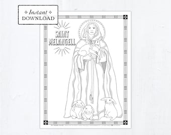 Saint Melangell Catholic Coloring Page, Catholic Saints Printable Coloring Page, Digital Catholic Coloring Page