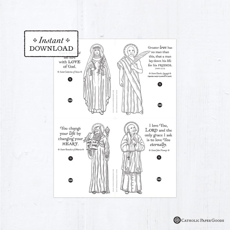 Catholic Saints Coloring Page Valentine Exchange Cards Set 2 ...