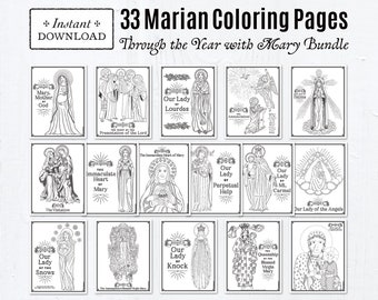 Marian Catholic Coloring Pages, Bundle of 33 Printable Coloring Pages - Digital - PDF Through the Year with Mary Bundle Marian Feast Days