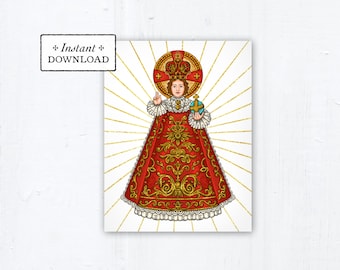 Infant of Prague Novena Prayer Card, Infant of Prague Greeting Card Instant Download - DIY Downloadable PDF 4.25"x5.5" A2