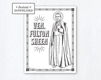 Catholic Coloring Page - Venerable Fulton Sheen - Catholic Saints - Printable Coloring Page - Digital - PDF