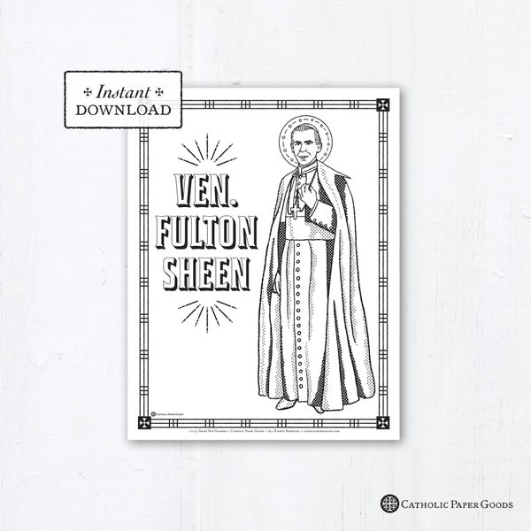 Catholic Coloring Page - Venerable Fulton Sheen - Catholic Saints - Printable Coloring Page - Digital - PDF