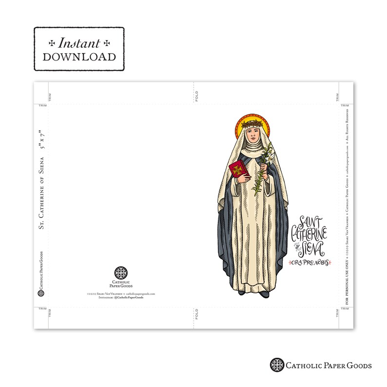 Saint Catherine of Siena Card Art Print Instant Download - Etsy