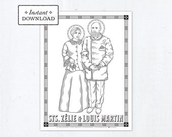 Catholic Coloring Page - Saints Zélie & Louis Martin - Catholic Saints - Printable Coloring Page - Digital - PDF