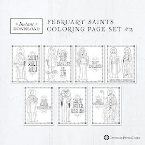 Catholic Coloring Pages - February Saints Set #2 - Bundle of 7 - Catholic Saints - Printable Coloring Pages - Digital - PDF Download