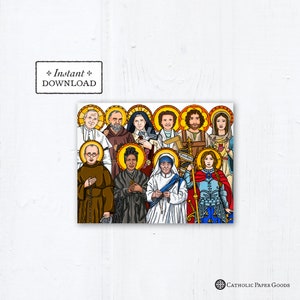 Katholieke heiligen wenskaart, heiligen notitiekaart, St. Jeanne d'Arc, St. Gianna, St. Joseph Afdrukbare, DIY downloadbare pdf - A2 4,25 "x 5,5"