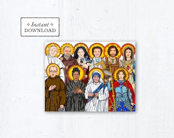 Catholic Saints Greeting Card, Saints Note Card, St Joan of Arc, St Gianna, St Joseph Printable, DIY Downloadable PDF - A2 4.25”x5.5"