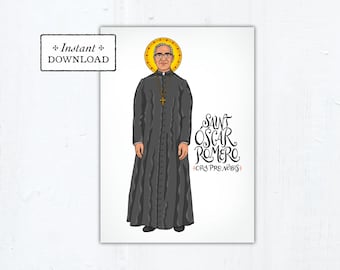 Saint Oscar Romero Card, Art Print, Instant Download, Printable PDF 5"x7" Catholic Saint Printable Confirmation Gift, St Oscar Romero