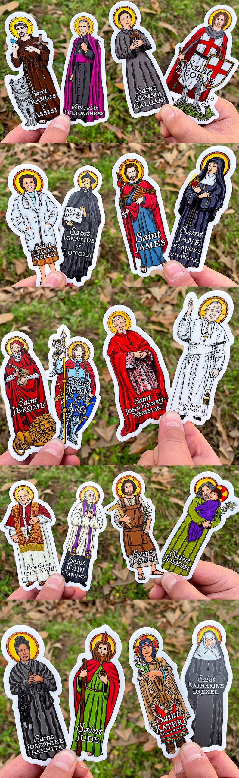 Catholic Saints 4 Inch Individual Die Cut Vinyl Stickers Peel & Stick Catholic Saint Stickers Set 1 St Anthony Faustina Kateri Therese Rita image 5