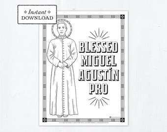 Catholic Coloring Page - Blessed Miguel Agustin Pro - Catholic Saints - Printable Coloring Page - Digital - PDF Blessed Miguel Pro