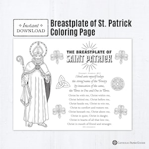 The Breastplate of Saint Patrick Catholic Coloring Page, Catholic Saints, Printable Coloring Page, St Patrick&#39;s Day Activity, Lorica
