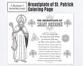 The Breastplate of Saint Patrick Catholic Coloring Page, Catholic Saints, Printable Coloring Page, St Patrick's Day Activity, Lorica