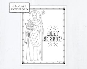 Catholic Coloring Page - Saint Ambrose - Catholic Saints - Printable Coloring Page - Digital - PDF