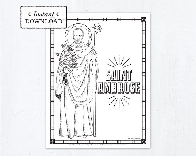 Catholic Coloring Page - Saint Ambrose - Catholic Saints - Printable Coloring Page - Digital - PDF