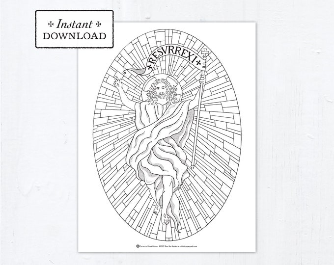 Catholic Coloring Page - The Resurrection - Jesus - Easter Sunday - Printable Coloring Page - Digital - PDF Catholic Easter Coloring Page