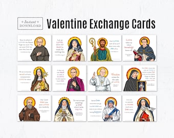 Catholic Saints Valentine Exchange Cards Set 1 (Printable PDF)