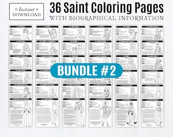 36 Catholic Saint Coloring Pages with Biographical Information, Bundle #2, Catholic Printables, All Saints Day, All Saints Day Activity, CCD