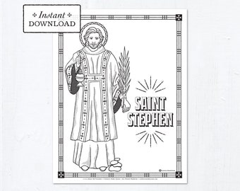 Catholic Coloring Page - Saint Stephen - Catholic Saints - Printable Coloring Page - Digital - PDF