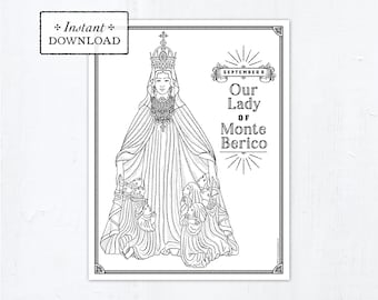 Catholic Coloring Page - Our Lady of Monte Berico - Catholic Saints - Printable Coloring Page - Digital - PDF