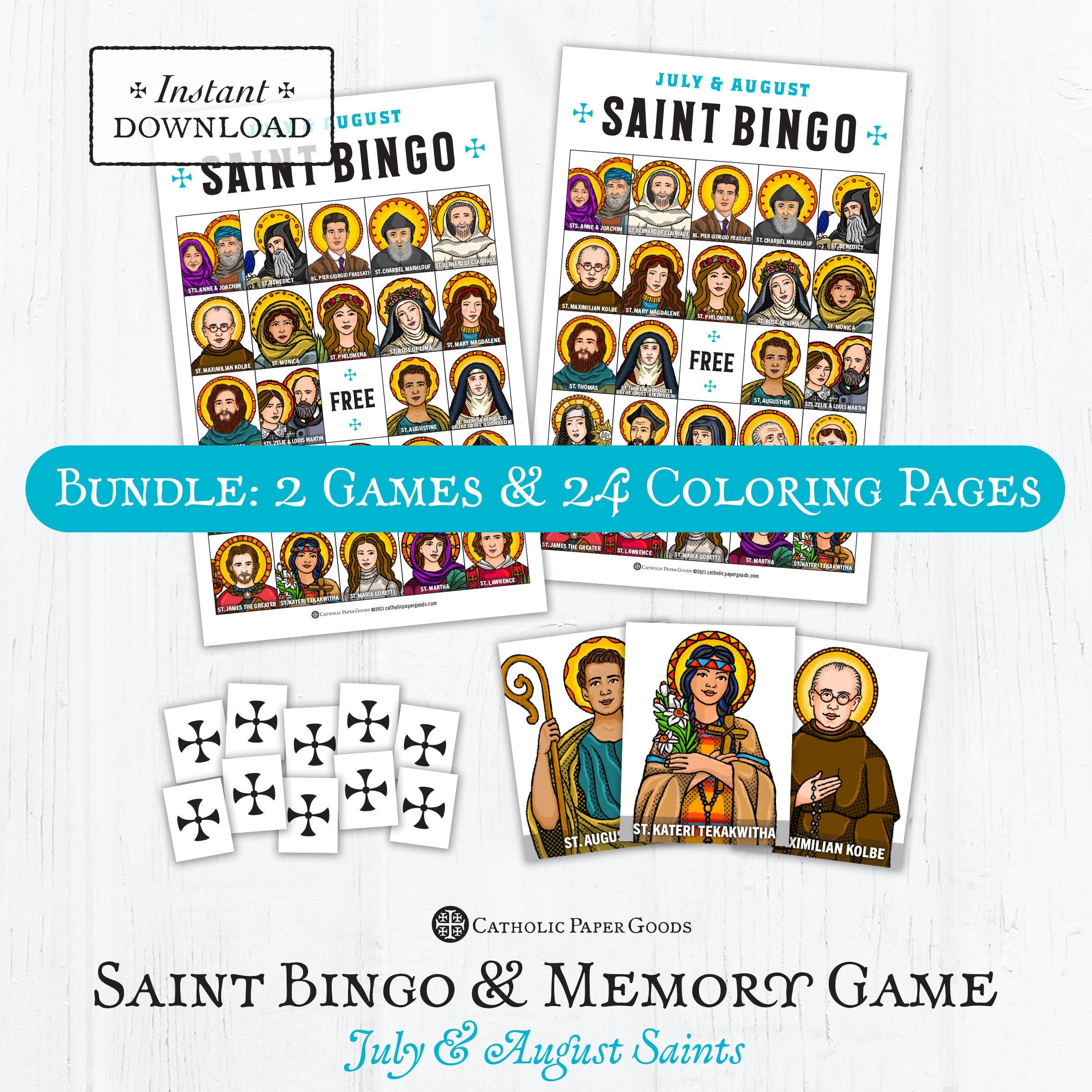 Saint Bingo Game Memory Game BUNDLE - BONUS Coloring Pages July ...