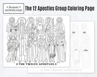 The 12 Apostles Group Coloring Page, Printable Catholic Coloring Pages All Saints Day PDF