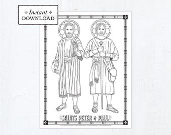 Saints Peter and Paul Printable Catholic Coloring Page Catholic Saints Downloadable Coloring Page Catholic Saints