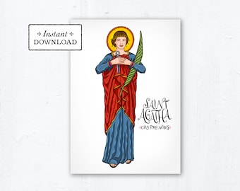 Saint Agatha Card - Art Print - Instant Download - DIY Downloadable PDF 5"x7" - Saint Card Saint Art Print Confirmation Gift