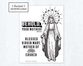 Blessed Virgin Mary, Mother of the Church Coloring Page, Come Holy Spirit, Catholic Printable Coloring Page, Day after Pentecost