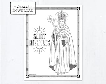 Catholic Coloring Page - Saint Nicholas - Catholic Saints - Printable Coloring Page - Digital - PDF