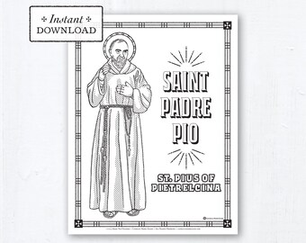 Catholic Coloring Page - Saint Padre Pio (St. Pius of Pietrelcina) - Catholic Saints - Printable Coloring Page - Digital - PDF