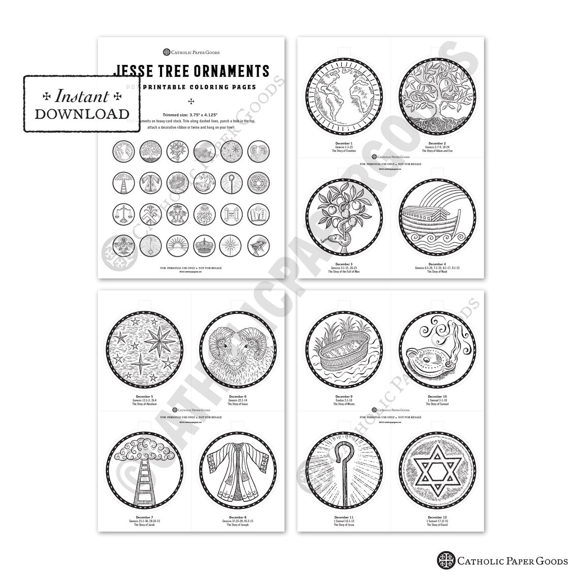 24 Jesse Tree Printable Ornaments PDF Coloring Page Etsy