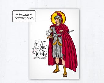 Saint Martin of Tours Card, Art Print, Instant Download, DIY Downloadable PDF 5"x7" Catholic Saint Printable Confirmation Gift Baptism Gift