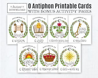 O Antiphon Printable Cards, Color with Bonus O Antiphon Activity Pages, Advent Decor, Instant Download, Downloadable PDF 4.25 x 5.5