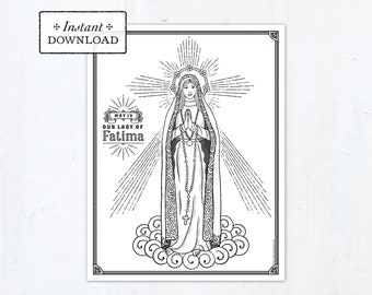 Catholic Coloring Page - Our Lady of Fatima - Catholic Saints - Printable Coloring Page - Digital - PDF