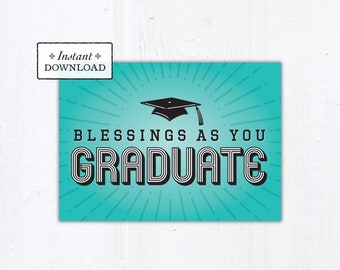 Graduation Blessings Turquoise Catholic Graduation Card, Printable PDF 5x7 Printable Graduation Card Catholic Greeting Card Graduate