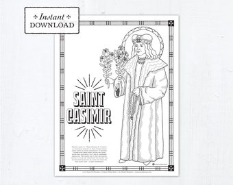 Catholic Coloring Page - Saint Casimir - Catholic Saints - Printable Coloring Page - Digital - PDF